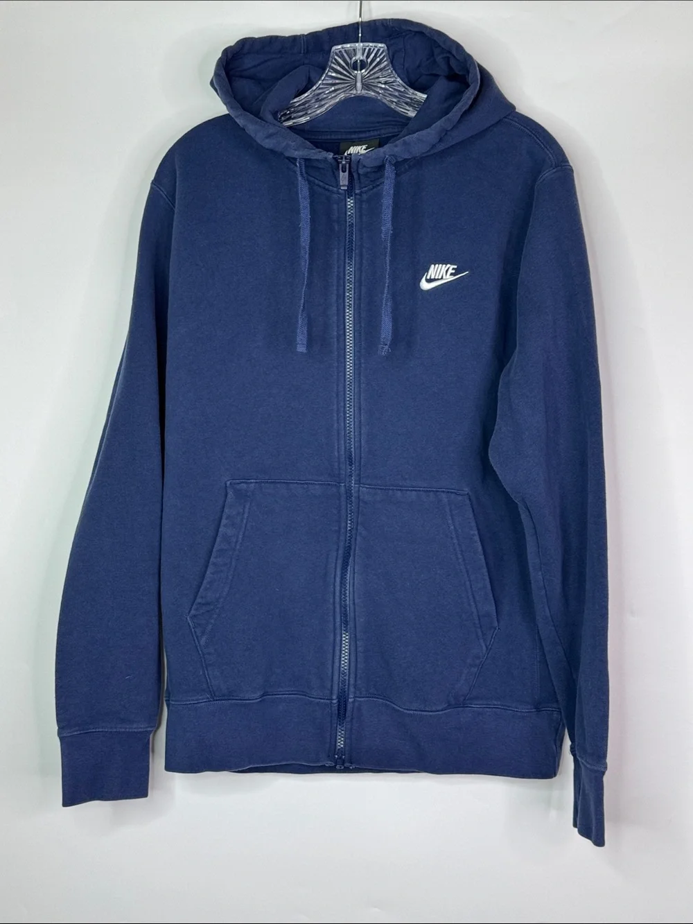 Nike Full Zip Hoodie Blue BV2645-44B Embroidered Logo Fleece Men's Medium
